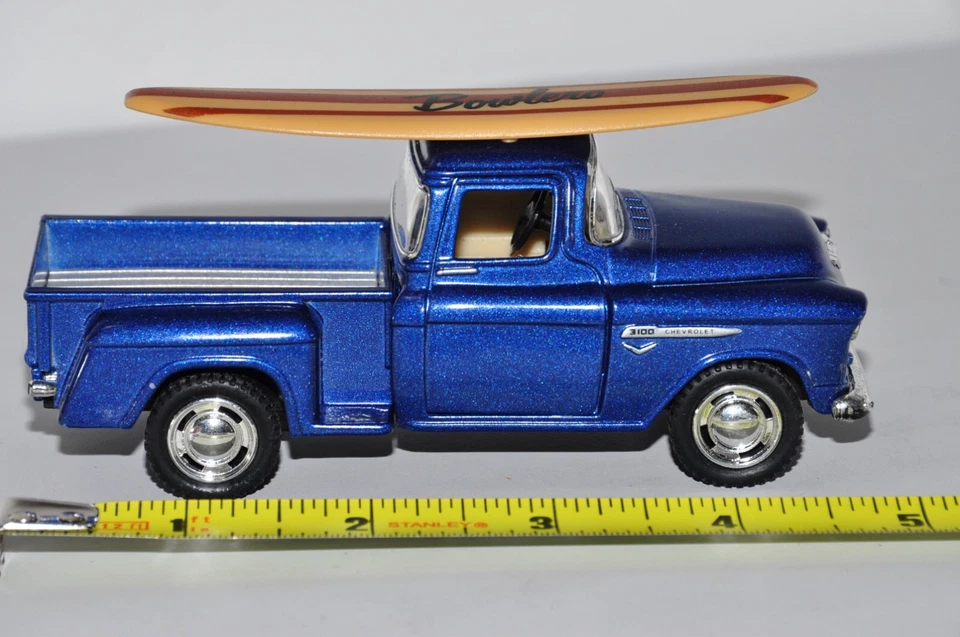 KINSMART DIECAST 1955 CHEVY STEPSIDE PICK-UP KT5330 1/32 Bowlero SURFBOARD Blue - Image 3 of 4