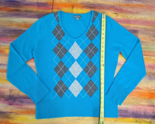 ⭐APT. 9 Damen 100% KASCHMIR Pullover Langarm Pulli Oberteil V-Ausschnitt Argyle L - Bild 9 von 9
