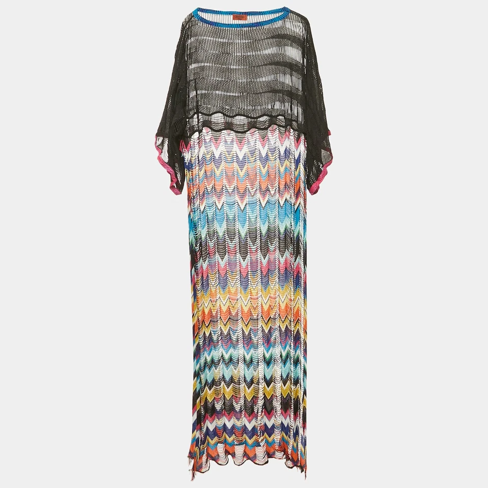 Vestido Largo Missoni Mare Multicolor Estampado Tejido Flecos Encubrimiento S