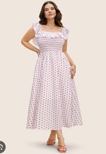 Bloomchic Off Shoulder Polka Dot Shirred Ruffles Dress Size 22-24 NWT
