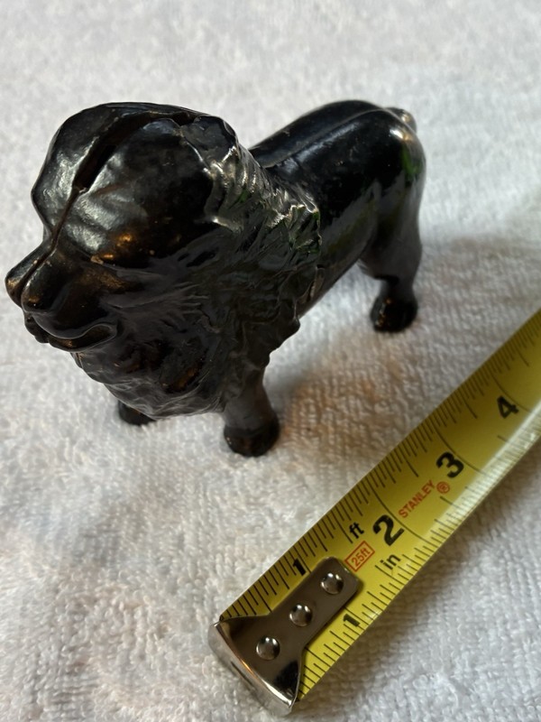 Antique Cast Iron Lion Coin Bank 