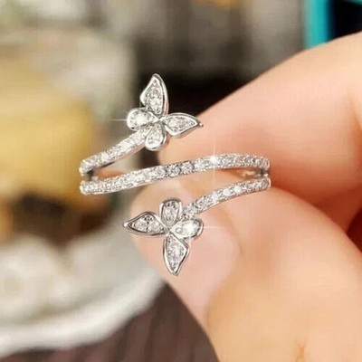 Schmetterling Verlobungsring Ehering rund Lab Created Diamant 14k Weißgold über