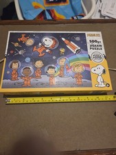 RoseArt Peanuts-Snoopy-Charlie Brown Outr Space 500-Piece Jigsaw Puzzle w/Poster