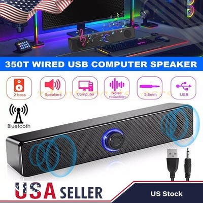 Stereo Bass Sound Computer Speakers Bluetooth 5.3 Soundbar for Laptop PC Mac US