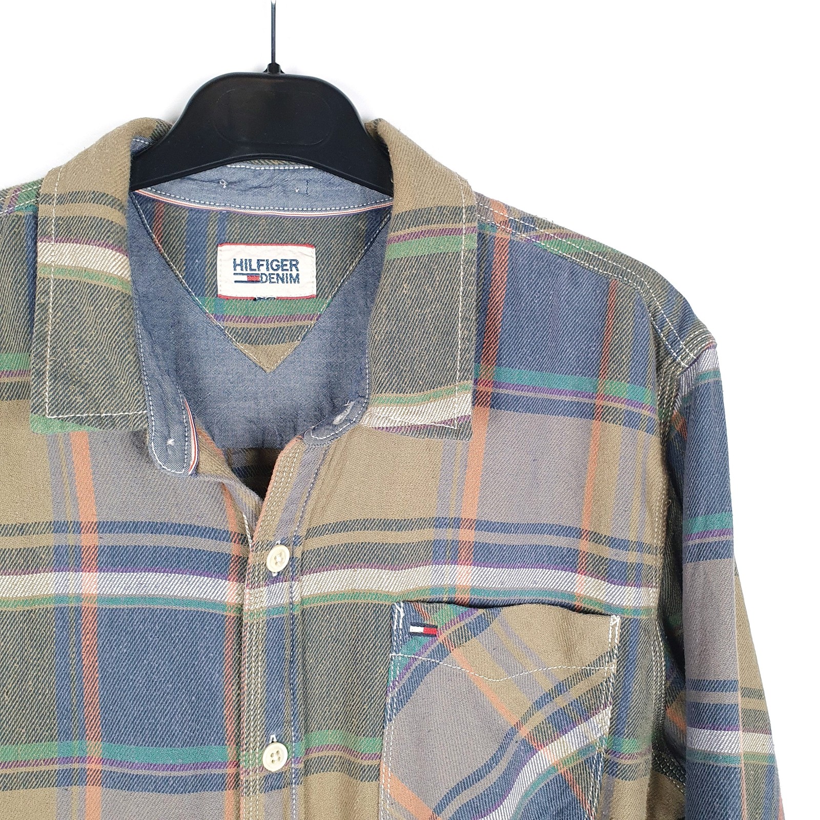 Mens TOMMY HILFIGER Blue Check Long Sleeve Casual Shirt M image 2