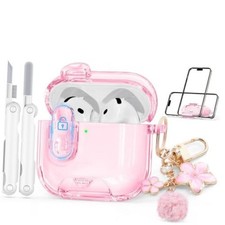 for AirPods 4 Case 2024 with Safety Lock,Clear AirPods 4th 2024 B-Clear Pink