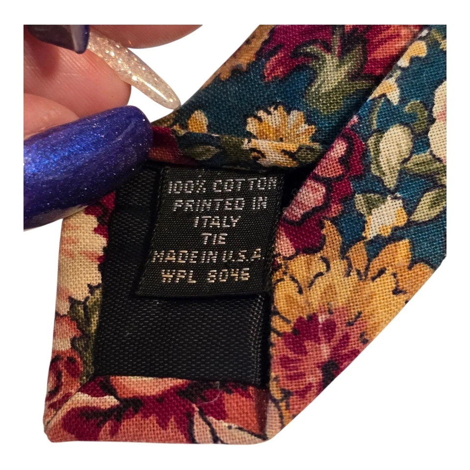 Corbata gris Austin para hombre 100 % algodón 56" x 3,25" estampado floral hecha en EE. UU. Foto 3 de 4