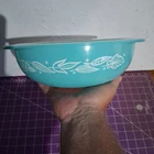 RARE VINTAGE PYREX Turquoise Blue BLOWING LEAVES Casserole Bowl 024 2QT