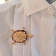 Vintage Metal Enamel Animal Turtle Nature Brown 3D Beach Fun Unique Brooch Pin