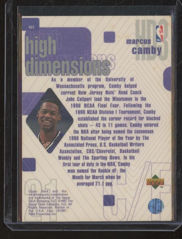 1997-98 Upper Deck MARCUS CAMBY High Dimensions /2000 JK8 - Image 2 of 2