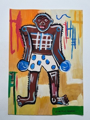Jean-Michel Basquiat Zeichnung auf altem Papier (Handmade) signiertes und ges...
