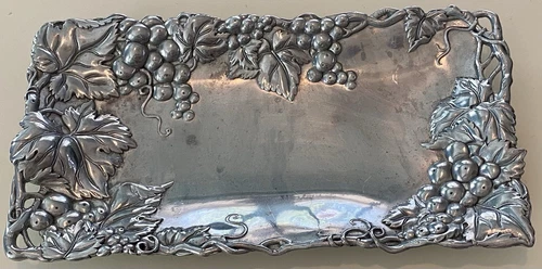 Vintage Tray Arthur Court Grapes Leaves Vine 1996 Aluminum 12” x 6” Silver