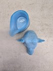 Opaline blue slag glass cow head mustard jar — photo 7