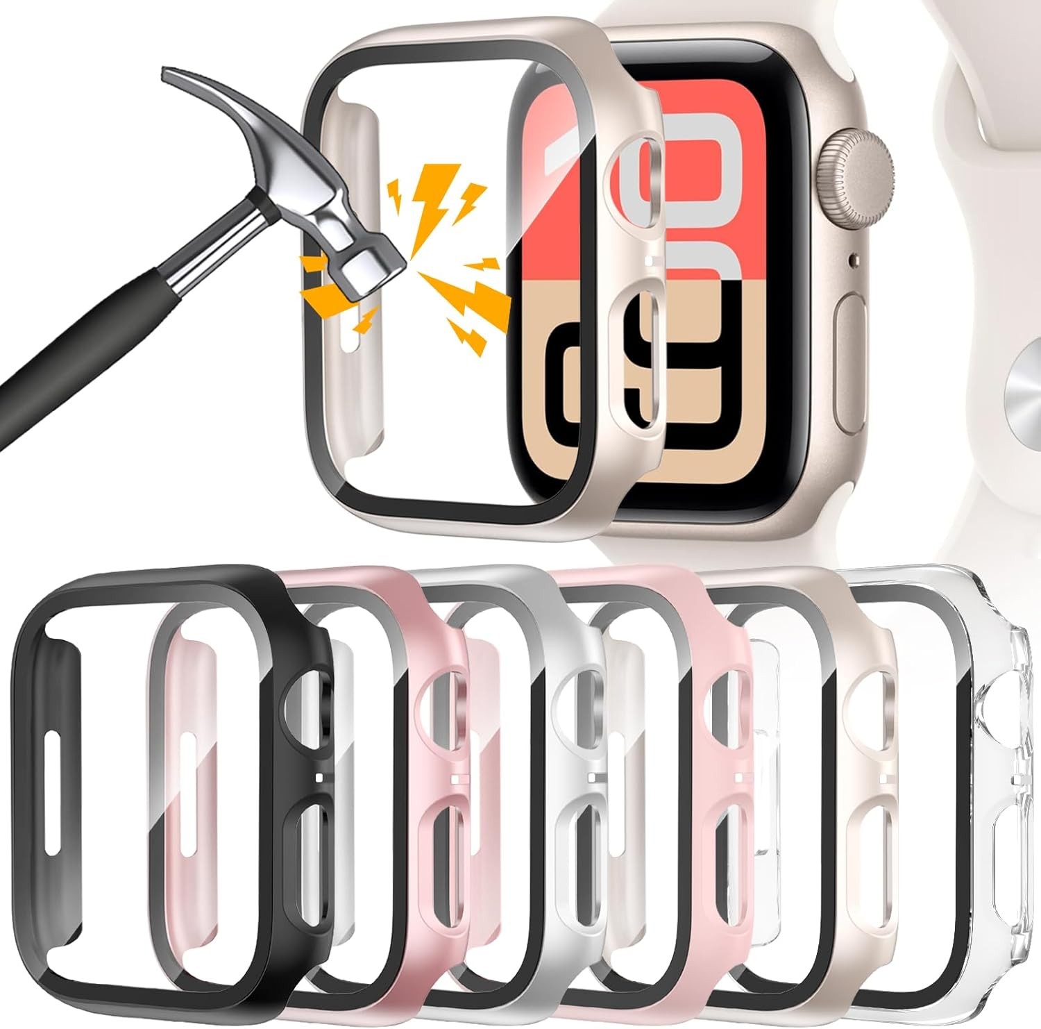 [6 Pack] Case for Apple Watch 40mm SE 3/SE 2nd Gen Series 6 5 4 SE Screen Protec