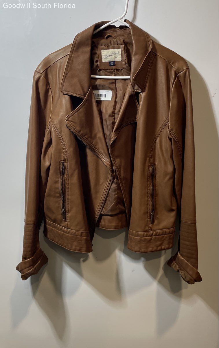 Universal Thread Womens Brown Long Sleeve Notched Lapel Motorcycle Jacket Sz XXL