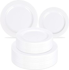 100 Pcs White Plastic Plates,Heavy Duty White Disposable Plates for 50 Guests,50