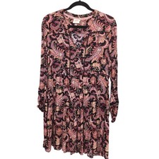 Knox Rose Paisley Floral Cottage Whimsical Crochet Long Sleeve Tiered Dress M