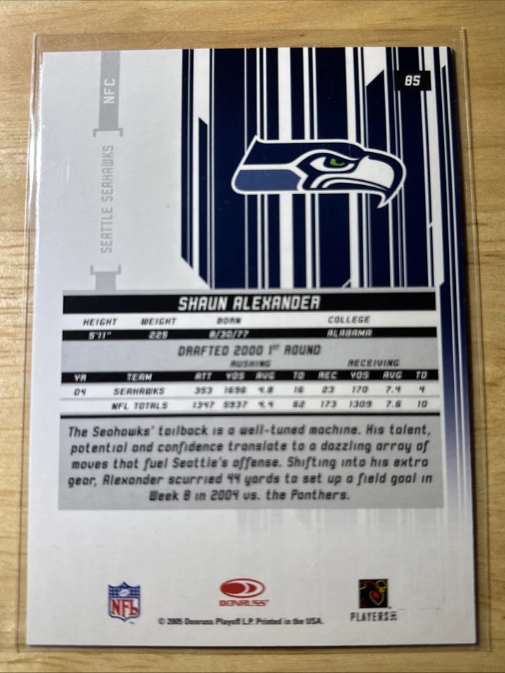 2005 Leaf Rookies & Stars SHAUN ALEXANDER 85/99 Longevity BLACK Seahawks #85 - Image 2 of 2