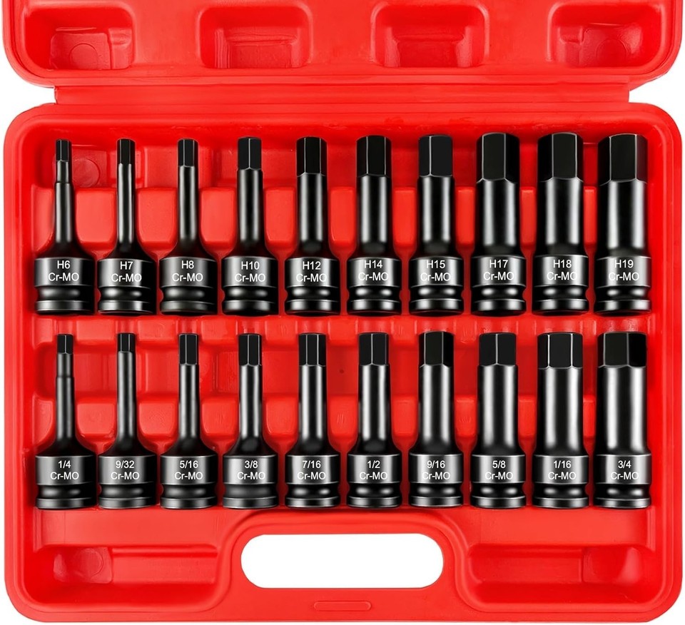 1/2" Drive Master Impact Hex Bit Set, 20 Piece Hex Driver Socket Set ...