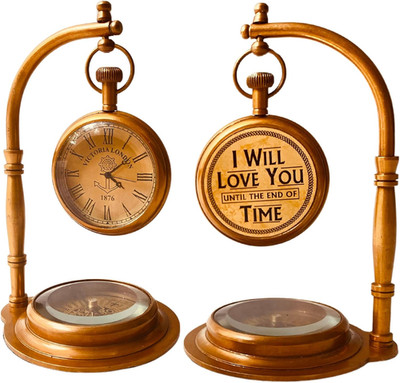 Vintage Brass Table Clock with Compass - Perfect Gift for Him