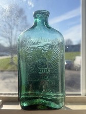 Historical Flask?? Baltimore Glass Works Resurgam Phoenix Glass Bottle. Teal??