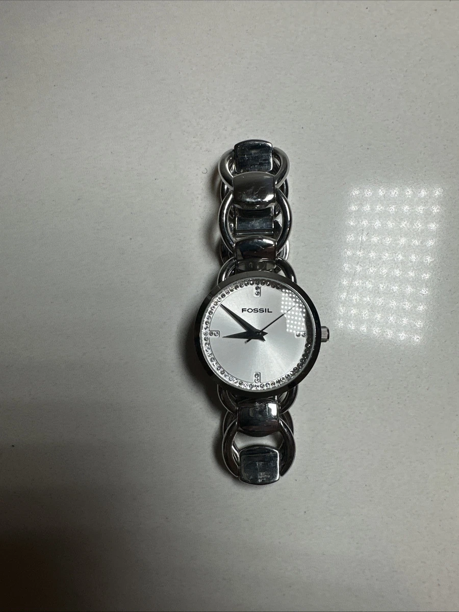 Fossil Sterling Women’s Bangle Bracelet Watch Black Dial Quartz Analog SS Fossil Bangle Wristwatches for sale | eBay main image 3