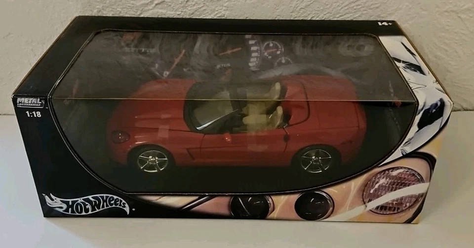 HOT WHEELS C6 CORVETTE DIECAST 1:18 CONVERTIBLE, RED, NEW IN BOX, VG+ COND L94 - Image 2 of 4