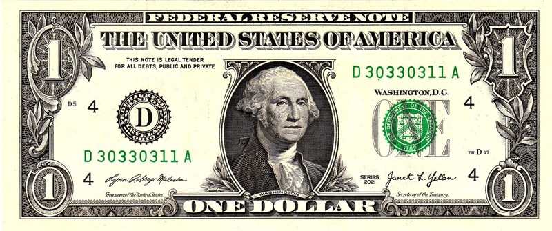 $1 2021 Fancy Serial  Uncirulated CU D30330311A