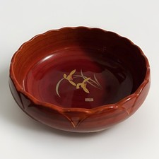 Japanese Aizu Lacquerware Bowl Sweets Dish Gold Orchid 8"D Wood Composite Heavy