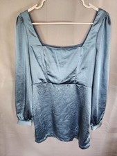 Lulu's Got The Love Slate Blue Satin Square-Neck Mini Dress