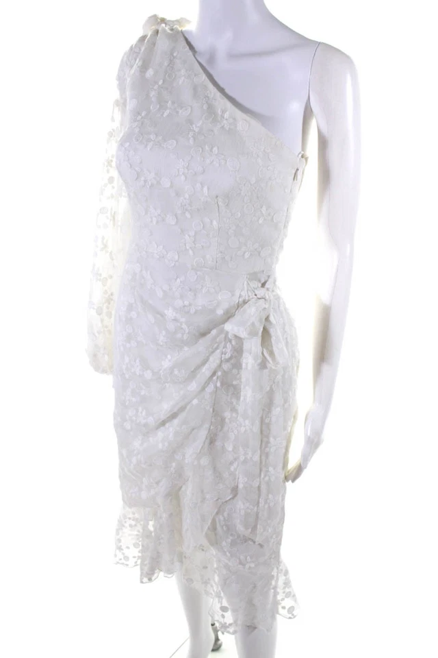 Vestido Keepsake Mujer Bordado Un Hombro Blanco Talla Extra Pequeño Foto 2 de 4
