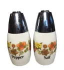 Vtg Milk Glass Westinghouse Gemco Salt  Pepper Shakers Garden Harvest Chrome Lid