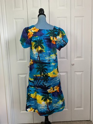 Vintage Ali'i Fashions Hawaii Hawaiian Dress Mumu Blue Floral