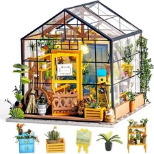 Rolife DIY LED Mini Green House Dollhouse Miniature with Furniture Kit Kids Gift