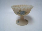 Fenton Custard Satin Finish Compote Blue Dogwood A King 4" Tall
