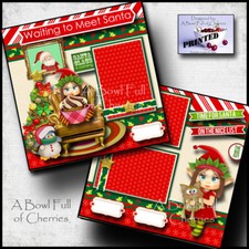 SANTA CHRISTMAS 2 premade scrapbook pages paper printed layout GIRL ELF CHERRY