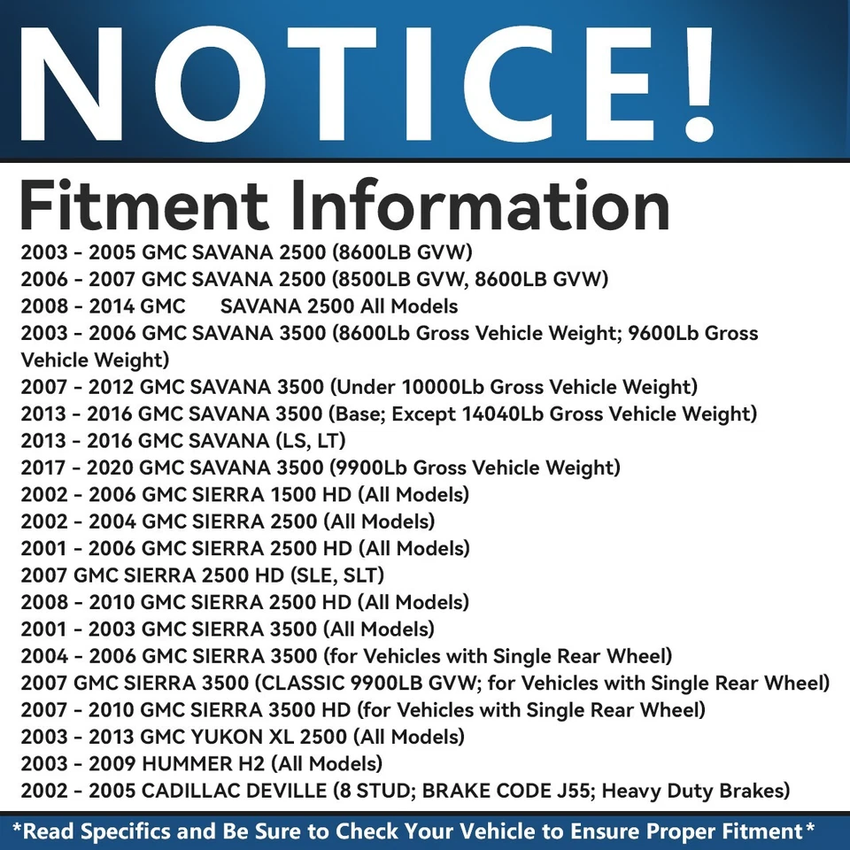 Front Drilled Rotors Brake Pads for Chevy GMC Sierra Silverado 2500 3500 HD H2 - Image 4 of 4