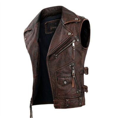 Men's Motorcycle Vintage Brown Motorcycle Real Leather Biker Vest