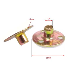 50pcs 1/4 x 25 x 1.2 Steel Round Base T Nut Three Brad Hole Furniture Tee Nut