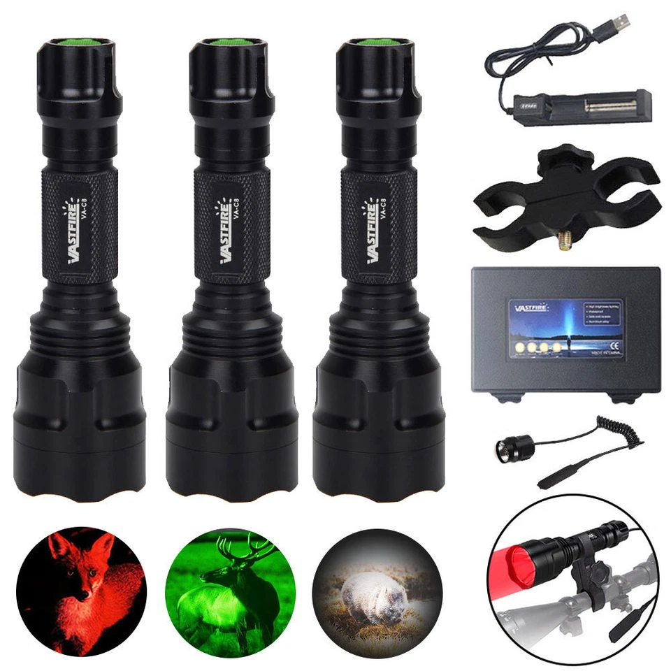 Grün/Rot/Weiß LED Taschenlampe Jagd Outdoor Lampe Licht Torch & Montieren Lamp - Bild 4 von 4