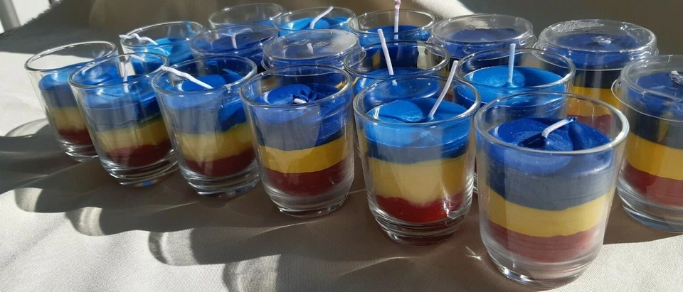 Romanian-Moldavian  flag candles in reusable clear shot glass. - Image 2 of 4