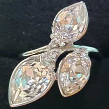 Crystal exotic flower ring 925 sterling silver sz8