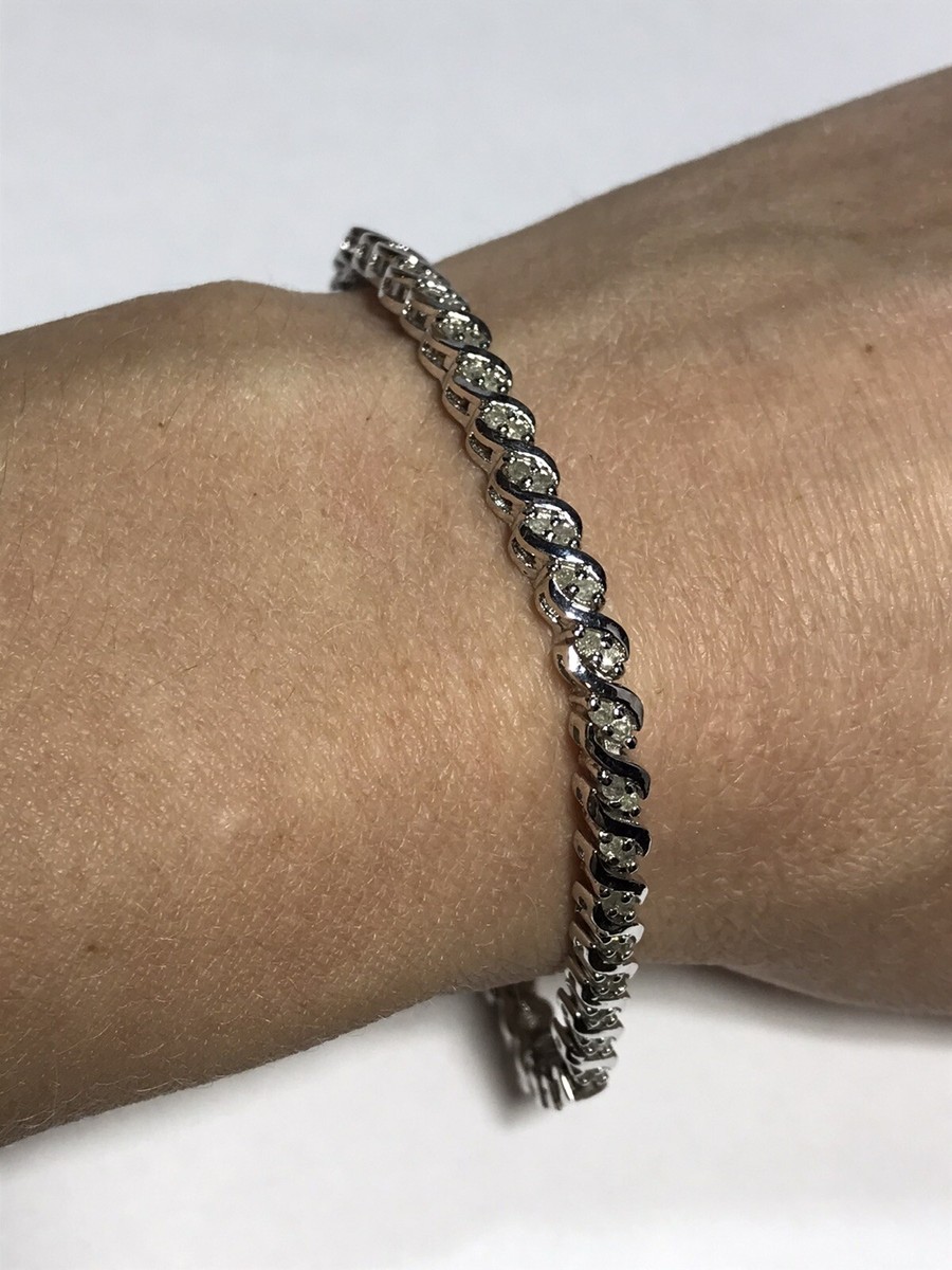 DBJ .925 Vintage Rhinestone Tennis Bracelet Fancy Clasp DBJ .925 Vintage Rhinestone Tennis Bracelet Fancy Clasp