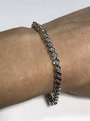 DBJ .925 Vintage Rhinestone Tennis Bracelet Fancy Clasp DBJ .925 Vintage Rhinestone Tennis Bracelet Fancy Clasp