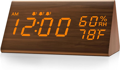 JALL Digital Alarm Clock, with Wooden Electronic LED Time Display, 3 Alarm Setti