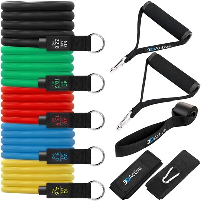3DActive Widerstandsbänder Set für Home Gym Workouts, 5 stapelbare Übungsbänder 