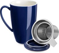 Lekuni Porzellan Teetasse 450Ml Mit Sieb Und Deckel - Dunkelblau