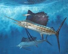 Ceramic Tile Mural Bathroom Backsplash-Circling The Bait-Game Fishing Art Sea