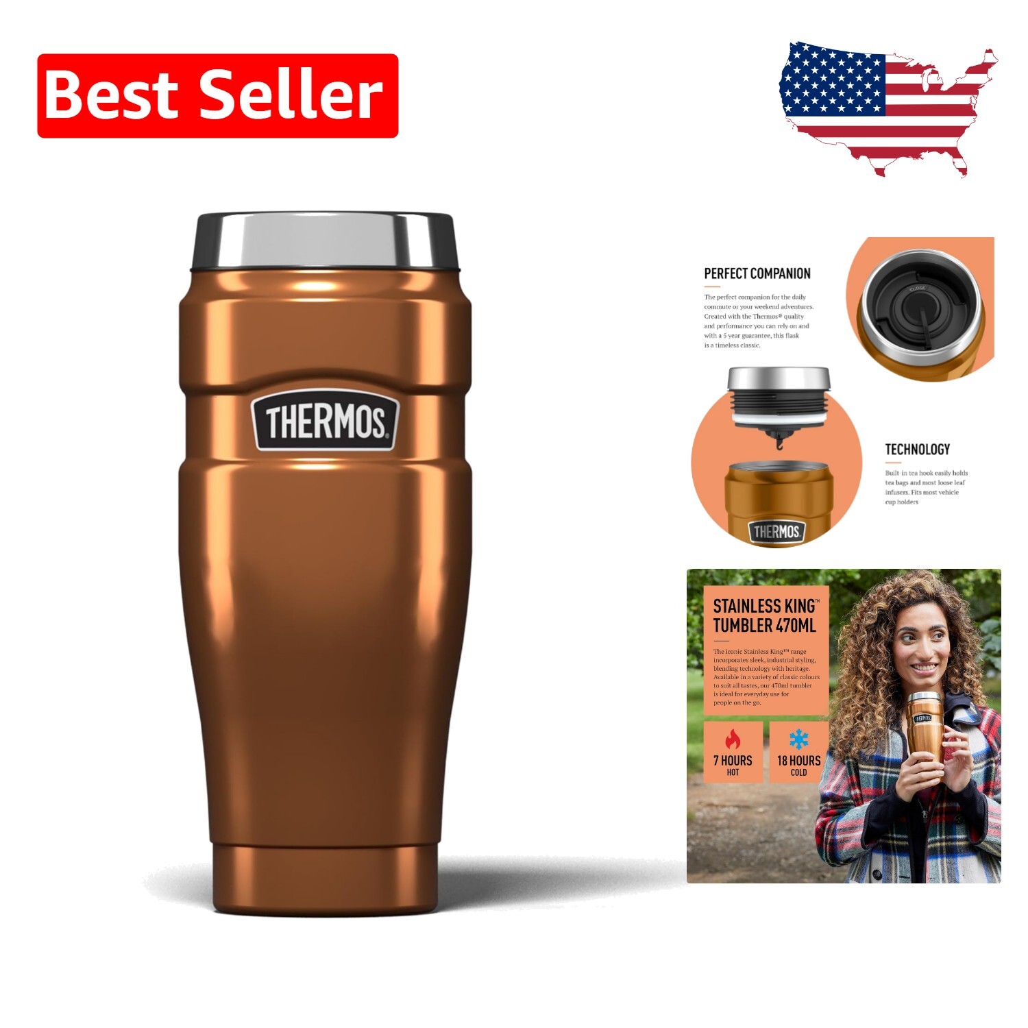 Travel Tumbler Thermos Super Light Flask 470ml Rose Gold Thermos