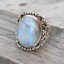 Rainbow Moonstone 925 Sterling Silver Handmade Statement Ring All Size C530